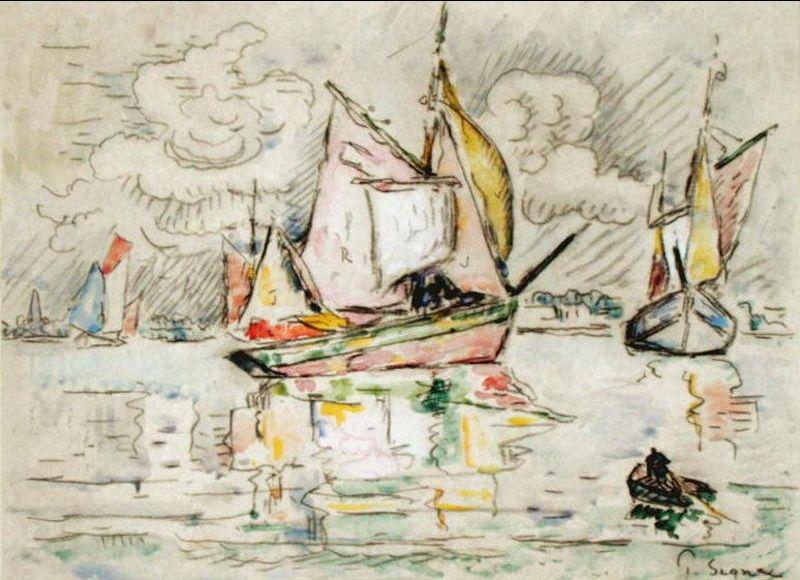 Paul Signac Fishing Boats Norge oil painting art